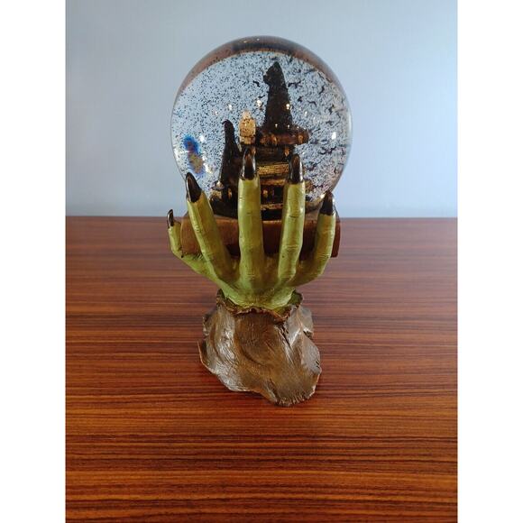 Halloween Spooky Witch Hand Black Cat Book of Spells Water Globe with Black Bats - Picture 7 of 16